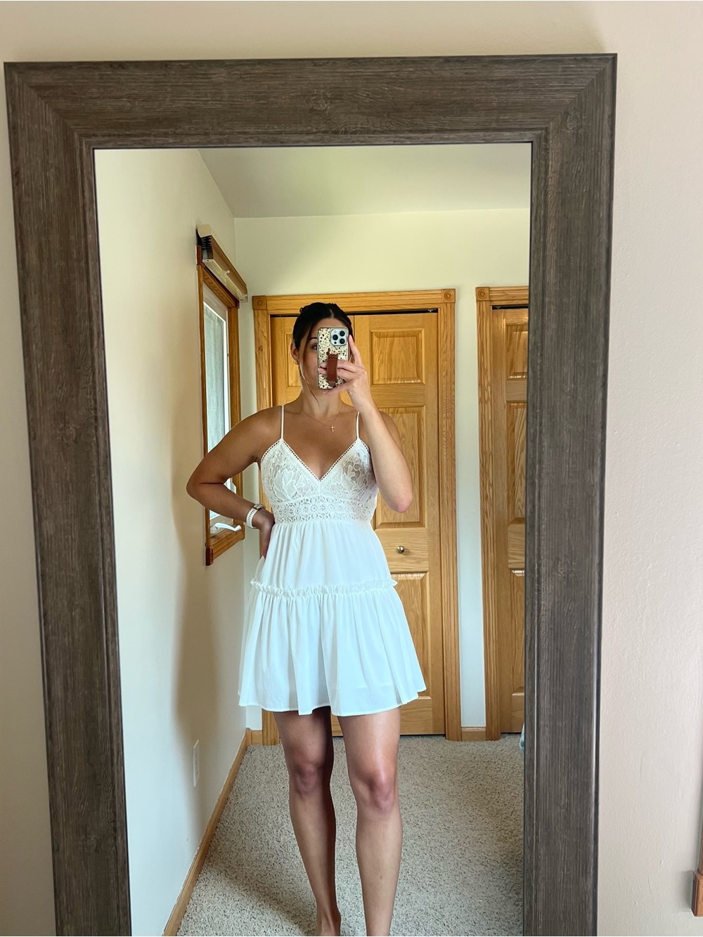 White Lace-Trim Spaghetti Strap Mini Dress